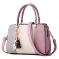 Chic tricolor leather handbag with cat pendant and lychee texture for stylish women - Light Pink