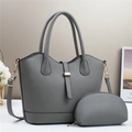 Litchi pattern faux leather handbag set with shoulder strap and clutch in grey - Gray