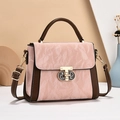 Pink pleated leather commute handbag with coffee brown accents and gold twist lock - Pink