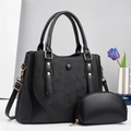 Modern black geometric textured tote bag set with matching coin purse and gold hardware - Black