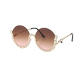 Occhiali da sole tondi da donna con lenti sfumate e dettagli di perle e strass di lusso - C6 Marrone Rosa (Senza Catena)