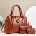 Set di 3 borse marrone caramello con borsa a mano, pochette a busta e portamonete rotondo - Marrone Caramello