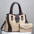 Litchi pattern faux leather handbag set with tote and envelope clutch in beige and brown - Khaki