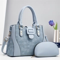 Light blue tote bag set with geometric diamond pattern and matching coin purse - Blue