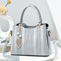 Blue-grey handbag with wavy texture, pearl charm and detachable strap for women - Gray