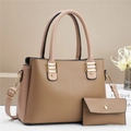 Lychee texture tote bag set with matching wallet and adjustable strap in khaki - Khaki