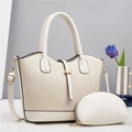 Cream white two-piece pleated tote and small pouch set with gold metal accents - Off-white