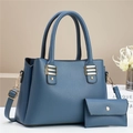 Dark blue lychee pattern tote bag with matching envelope wallet and gold hardware details - 2-Piece Set / Blue