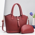 Elegant deep red 2-piece tote bag set with textured faux leather and gold hardware - Red