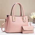 Pink litchi texture faux leather tote and envelope clutch two-piece set with gold hardware - 2-Piece Set / Pink