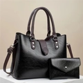 Black and dark brown textured leather tote bag set with matching envelope wallet - Black