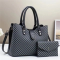 2-piece women's tote bag set with X-pattern print and matching clutch handbag - Black