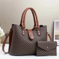 Detail view of large brown coffee patterned tote bag and matching envelope clutch set - Coffee with Brown