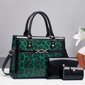 Ensemble de trois sacs à main à motif léopard en cuir verni brillant vert et noir - Style de Patchwork Léopard / Vert