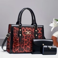 Set di 3 borse leopardate in vernice lucida con eleganti dettagli in metallo oro - Rosso