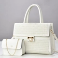 Detail of white quilted tote bag set with golden metal chain and matte PU leather texture - Off-white