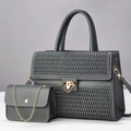 Detail of gray quilted tote bag set with golden metal locks and chain strap - Gray