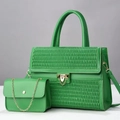 Two-piece green tote bag and matching crossbody chain bag set with gold hardware - Green