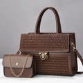 Dark brown two-piece tote bag set with woven texture and gold chain shoulder straps - Coffee