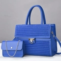 Blue quilted tote bag set with golden hardware and matching mini chain crossbody bag - Blue