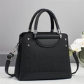 Large black pleated tote bag for women with leather trim and detachable shoulder strap - L25 W11 H21 / Black