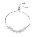 Silver adjustable bracelet featuring sparkling marquise cut zirconia in a floral leaf design - Single Row Wheat Ear Style / Platinum Plated (BP2177)