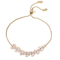 Adjustable gold box chain bracelet with pink and white marquise zirconia leaf design - Single Row Wheat Ear Style / Gold Plated (BP2177)