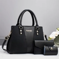 Three-piece black crocodile textured shoulder bag set with gold hardware by Danbaoly - Three-Piece Set / 31*13*22cm / Black