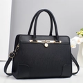 Large capacity black crossbody handbag with vertical texture and golden lock charm - Black
