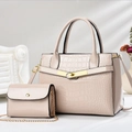 Chic apricot stone pattern tote bag and matching chain purse set with gold hardware - Off-white