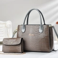 Lizard pattern tote and chain bag set in taupe with premium gold-tone hardware - Gray