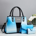 Three-piece women's handbag set featuring blue gradient croc-embossed texture leather - Blue