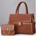 Brown woven tote and mini chain bag two-piece set in classic vintage style - Khaki/Earth Yellow
