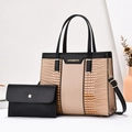 Conjunto de bolso tote y cartera con patrón de lagarto en contraste negro y beige - 26x22x11cm / Caqui