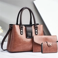 Three-piece vintage texture tote set including handbag, clutch and wallet in brown - Apricot