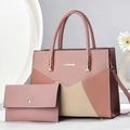 Set borsa a mano rosa e beige con cuciture a V e portafoglio lungo coordinato per donna - Borsa e portafoglio / Rosa