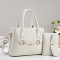 Chic beige lychee pattern tote and wallet set with elegant gold horsebit detail - White