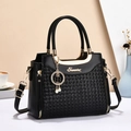 Elegant black woven leather tote with gold hardware and Ferratoz branding detail - Black