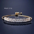 Pulsera de hojas de circón ajustable con cierre deslizante chapado en oro mujer - Estilo de Hoja de Doble Fila Entrelazada / Oro de 18K Chapado (FSBP1009)