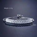 Adjustable silver bracelet featuring marquise-cut cubic zirconia in a leaf pattern - Intertwined Double Row Leaf Style / Platinum Plated (FSBP1009)