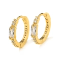 Golden mini geometric hoop earrings featuring rectangular and round zircon accents - Gold Rectangular Zircon Huggie Hoop (EP2571)