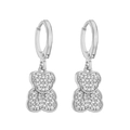 Silver geometric hoop earrings featuring a micro-pave zircon bear pendant design - Silver Bear Pendant Ear Buckle (EP5406)