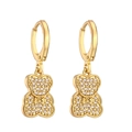 Gold hoop earrings featuring a petite bear charm paved with sparkling zircon stones - Gold Bear Pendant Ear Buckle (EP5406)