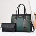 Elegantes Set aus Handtasche und Clutch in Dunkelgrün und Schwarz mit Krokodilprägung - 26x22x11cm / Dunkelgrün