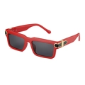 Trendy red square frame sunglasses with dark lenses and gold metal hinge accents - Red