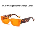 Fashionable rimless sunglasses with orange frame, lenses and leopard print temples - Orange Frame / Orange Lens