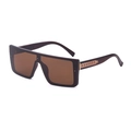 Oversized square sunglasses with deep brown translucent frames and gold chain detail - Brown