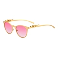 Retro-Sonnenbrille mit Goldmetallrahmen, rosa Verlaufsgläsern und Leoparden-Verzierung - Leoparden-Reliefdekoration (7872) / C4 Gold Pink