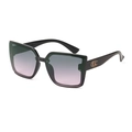 Black square oversized sunglasses with gradient lenses and golden circular metal logo - Green Pink Gradient