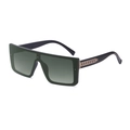 Oversized shield sunglasses with dark green gradient lenses and black chain-link temples - Grey Green